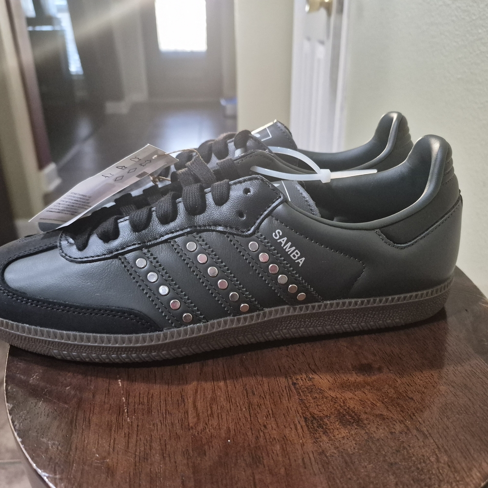 Adidas Samba OG Core Black Gum Women's Studded Metal Sneakers JR8869 - Picture 3 of 6